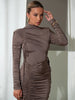 Long Sleeve Ruched Sexy Maxi Dress For Women Autumn Winter Drawstring Turtleneck Bodycon Sexy Long Dress Elegant