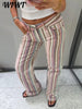 Colorful Striped Jeans Women's Long Pants Female High Street Low-waisted Pockets Denim Trousers Women's Holiday Outwear