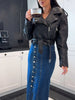 Autumn Women High-waist Retro Button Irregula Skirt Slit Washed Blue Denim Skirts Woman Package Hip Jeans Skirt Streetwear