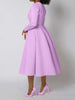 A Line High Waisted Dress Zipper in Back Women Long Sleeve Autumn Casual Dress Elegant Office Work Lady Dress Solid Color