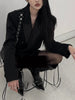 Korean Elegant Slim Fit Blazer Coat Women V-Neck Long-Sleeve Double Breasted Casual Black Coat Office Style Blazers