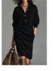 Autumn Knitted Button Lapel Women Dress Casual Loose Pocket Lazy Straight Over The Knee Long Sleeve Sweater FemaleDress