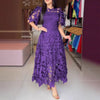 Elegant Lace Dress Irregualr Length Wedding Guest Bridal Shower for Bride Midi O Neck Hollow Out Women Classy Business Party