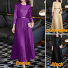 Womens Elegant Satin Silk Party Dresses O-Neck 3/4 Sleeve A-Line Long Pleated Dress Solid Color Guest Evening Robe Femme