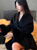 Women's Solid Lapel Woolen Coat Elegant Full Sleeves Lace Up Loose Patchwork V-neck Overcoat Winter Office Commute Jacket