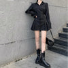 Houzhou Black Shirt Dress Women Elegant Vintage Long Sleeve Dresses Sexy Gothic Pleated Streetwear Turn-down Collar Casual Robe