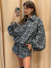 Casual Plaid Shorts Set Women Lapel Long-sleeved Zipper Jacket Short Pants Sets Lady Spring Daily Street Outfits
