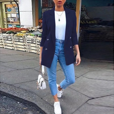 Plus size Western lapel cardigan mid-length temperament suit jacket for women