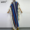 Knitting Rainbow Printing Comfort Warm Winter Holiday Dress Elegant Africa Women Boho Party Long Dress