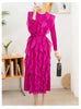 Ruffles Pleated Dress For Women Round Neck Long Sleeves Belt Dresses Female Festival Clothing Spring 2DA3661