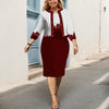 Dress Set Clothes Women 3/4 Sleeve Jacket Tops And Slim Dress Suit Autumn Print Office Lady Outfits