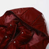 Shiny Belted Waist Jacket For Women Casual Detachable Hood Zipper Pockets Coat Lady Winter Chic Street Outerwear