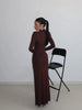 Sexy Sheath Women's Maxi Dresses Solid Turtleneck Regular Long Sleeves Hollow Out Slim Fit Bodycon Party Vestidos Robes