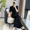 Pleated Long Sleeve V-neck Dress Women Spring Korean Designer Casual Black Dresses Elegant Aesthetic Clothes
