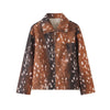 Women Chic Cropped Leopard Faux Fur Coat Contrast Black Fur Collar Cuff Button Short Furry Coats Lady Winter Chic Streetwear
