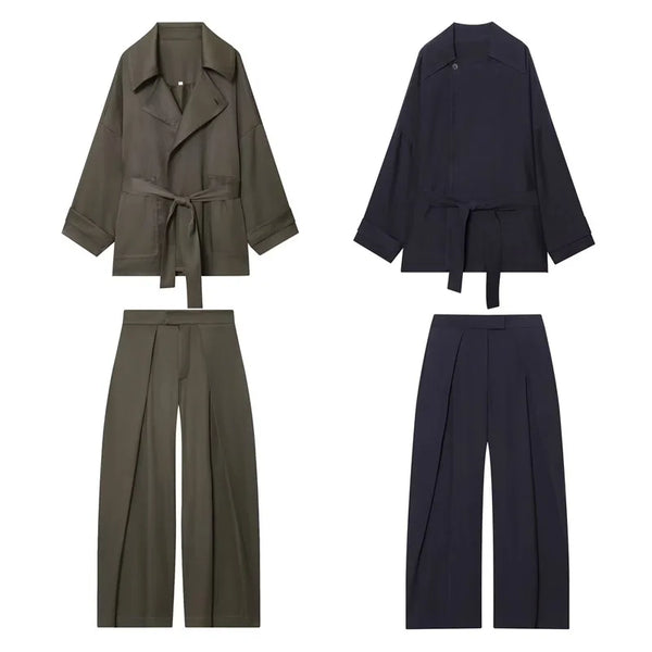 Turn Down Collar Loose Top Jacket Women Autumn Two-piece Sets