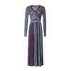 Hit Color Striped Spliced Bright Silk Dresses for Women V Neck Long Sleeve High Waist Knit Dress Female