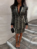 Snake Print V-Neck Blazer Long Sleeve Skirt Set Slim Fit Autumn Women Chic Outfit Casual Lady Two Piece Suit
