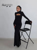 Sexy Sheath Women's Maxi Dresses Solid Turtleneck Regular Long Sleeves Hollow Out Slim Fit Bodycon Party Vestidos Robes