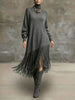 Spring Sexy Turtleneck Tassel Knitted Dress Woman Casual Solid Ribbed Loose Maxi Dress Autumn Long Sleeve Pocket Party Dress