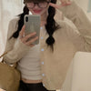 Red Cardigan Sweater for Women Soft Knit Long Sleeve Button-up Crop Jacket Blouse Top Spring Autumn Shrunken Cardigan Y2K