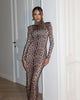 Leopard Print Long Sleeve Sexy Maxi Dress For Women Autumn Winter Elegant Turtleneck Printed Bodycon Long Dress