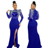 Women Mesh See Through Long Sleeve Diamonds Rhinestones Mermaid Long Dress Fall Evening Sexy Party Dresses Vestidos