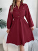 Autumn Winter Dresses for Women Casual Solid Color Button Tie Up Long Sleeved Shirt Dress Blue Green Black Red Woman Clothing
