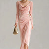 European and American Women's Casual Gold Velvet Sexy Long-Sleeve Slim Pleated Long Split Bodycon Dress