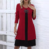 Spring Autumn Women's Solid Long Sleeved Round Neck Dress Elegant Splicing Knitted Long Casual Comfortable Dress For Women