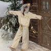 Women's Winter Fleece Warm Pants Harajuku Letter Embroidery Loose Thicken Snow Trousers Vintage Y2K Street Hip Hop Cargo Pants