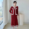 Black White Colorblock Design Women's Pleated Two Pieces Set O-neck Beaded Petal Hem Short Coat +Elastic Dress 2DB6662