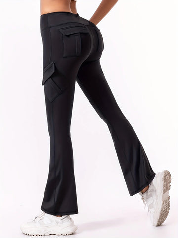 American Girl Multi-Pocket Cargo Pants, Women Slim Fit Flare Floor-Length Casual Trousers for Spring