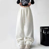 Polar Fleece Wide Leg Trousers for Women Oversize Style Loose Winter Thick Warm Sweatpants Y2K Vintage Thermal Pants