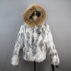 Russian Women Real Rabbit Fur Coats Winter Warm 100% Natural Rabbit Fur Jacket Lady Warm With Raccoon Fur Hooded Outerwear