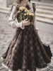 Fake Two-Piece Dress for Women Long Skirt Slim Fit Waist Cinching Vintage Lolita Plaid Bow Korean Style Winter