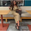 Elegant Solid Women's Blazer Skirts Suit Long Sleeve Lapel Lace-Up Coat Slim Skirt Lady Set Autumn Chic Female Outfits