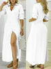 Elegant Long Sleeve Button Front Maxi Shirt Dress with Side Split for Women Casual Chic