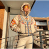 Printed Hooded Puffer Coat Suspender Ski Pants Zip‑Up Slim Fit Winter Women Snow Outfit Warm Lady Two‑Piece Ski Set