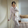 Solid Blazer Long Pants Sets Women Spring Long Sleeve Lace Up Suit Coat Wide Leg Straight Long Pant 2 Pieces Sets