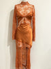 Elegant Solid Sheer Lace Slim Fit Maxi Dress Chic Mock Neck Long Sleeve Gown Women Formal Evening Party Holiday Wear