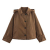 Women's Hooded Short Trench Coat in Olive Green, Brown, and Black, Double-Breasted with Pocket Details, Casual Jacket