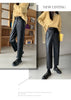 Autumn Winter PU Faux Leather Women's Wide Leg Pants High Waist Female Casual Loose Ankle Length Trousers