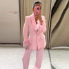 Woman Pink Feather Pant Sets Women's Two Pieces Set Long Sleeve Suit Outfit Office Wear Woman High Waist Trousers Sets