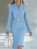 Elegant V-neck Double breasted Blazer Dress Commute Hight Waist Solid Party Dress Lady Casual Long Sleeve Wrap Hip Dress