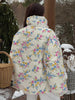 Thicken Women Puffer Jacket Oversize Stand Up Collar Zipper Floral Print Warm Cotton Filled Coat Autumn Winter