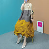 Diamond Pleated Maxi Dress for Women Full Sleeves Color Block Fold Turtleneck Loose Dresses Autumn 8GR2395