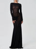 Black Long Sleeve Transparent Lace Dress for Women Sexy Floor-length Evening Dress Slim Party Club Dresses Red Christmas Dress