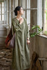 Vintage Women Ramie Cotton Dresses V-Neck Long Sleeve Spring Robes Loose Chinese Style Tie-dye A-Line Dress