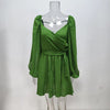 Sexy V-Neck Women Long Sleeve Mini Dress Stylish Hollow Out Lace Up Pleated Vestidos Casual Holiday Waist Tight Slim Solid Dress